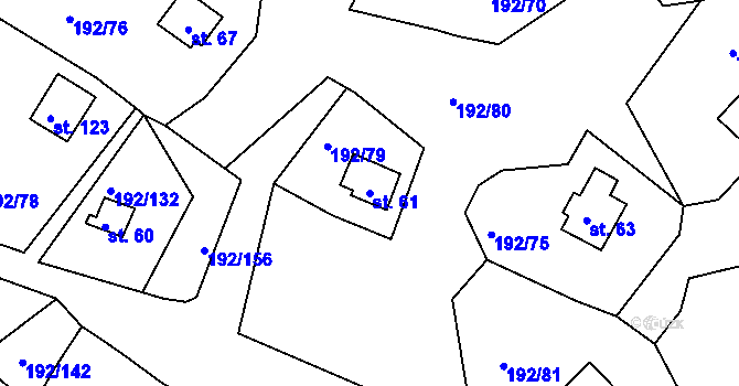 Parcela st. 61 v KÚ Mradice, Katastrální mapa