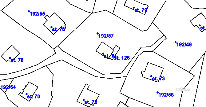 Parcela st. 74 v KÚ Mradice, Katastrální mapa