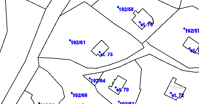 Parcela st. 75 v KÚ Mradice, Katastrální mapa