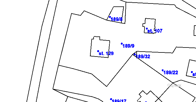 Parcela st. 129 v KÚ Mradice, Katastrální mapa