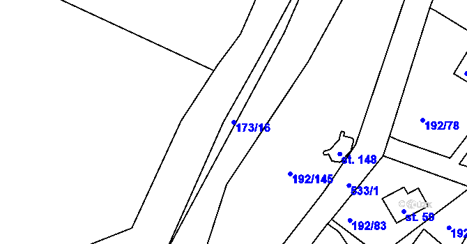 Parcela st. 173/16 v KÚ Mradice, Katastrální mapa