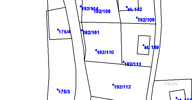 Parcela st. 192/110 v KÚ Mradice, Katastrální mapa