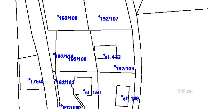 Parcela st. 132 v KÚ Mradice, Katastrální mapa