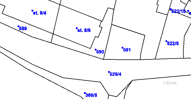 Parcela st. 590 v KÚ Mradice, Katastrální mapa