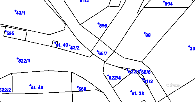 Parcela st. 65/7 v KÚ Mradice, Katastrální mapa