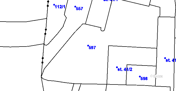 Parcela st. 597 v KÚ Mradice, Katastrální mapa