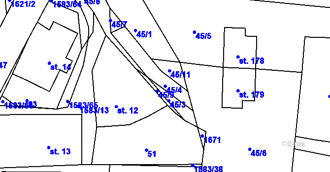 Parcela st. 45/4 v KÚ Mrákotín u Skutče, Katastrální mapa