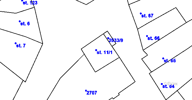 Parcela st. 11/1 v KÚ Mrákotín u Telče, Katastrální mapa