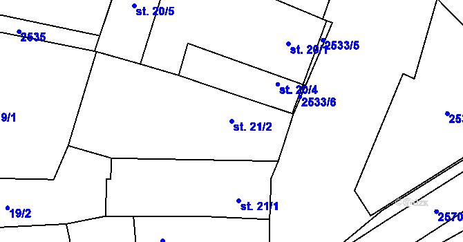 Parcela st. 21/2 v KÚ Mrákotín u Telče, Katastrální mapa
