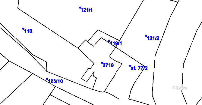 Parcela st. 77/1 v KÚ Mrákotín u Telče, Katastrální mapa