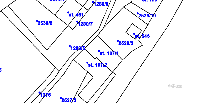 Parcela st. 107/1 v KÚ Mrákotín u Telče, Katastrální mapa