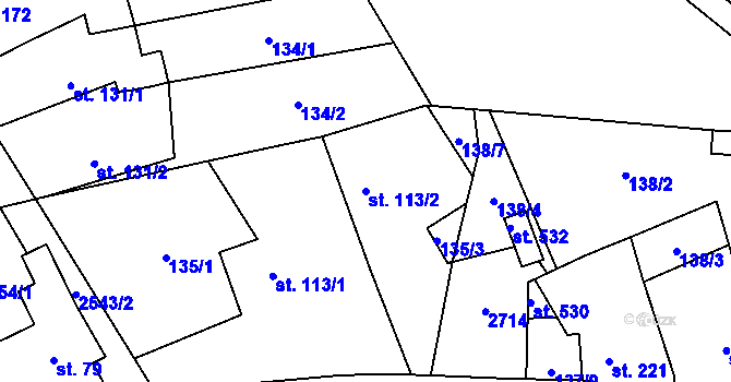 Parcela st. 113/2 v KÚ Mrákotín u Telče, Katastrální mapa