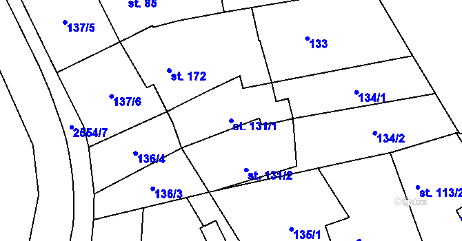 Parcela st. 131/1 v KÚ Mrákotín u Telče, Katastrální mapa