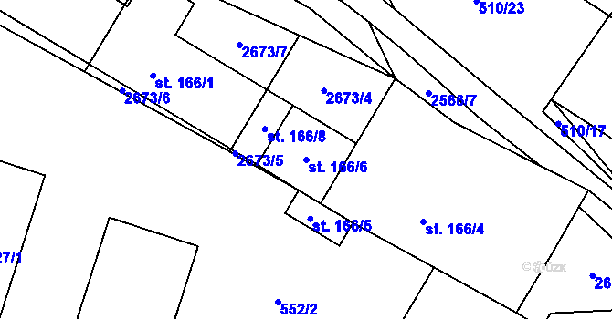 Parcela st. 166/6 v KÚ Mrákotín u Telče, Katastrální mapa