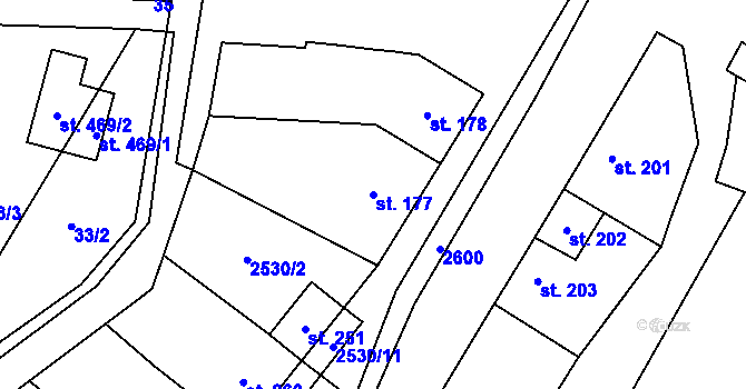 Parcela st. 177 v KÚ Mrákotín u Telče, Katastrální mapa
