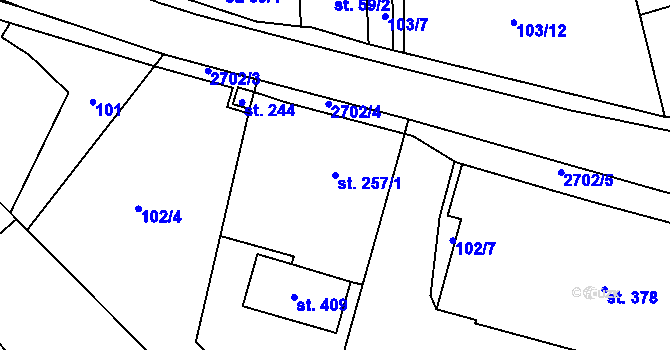 Parcela st. 257/1 v KÚ Mrákotín u Telče, Katastrální mapa