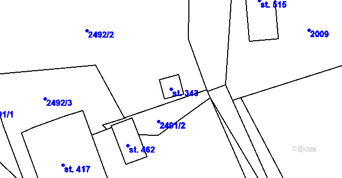 Parcela st. 343 v KÚ Mrákotín u Telče, Katastrální mapa