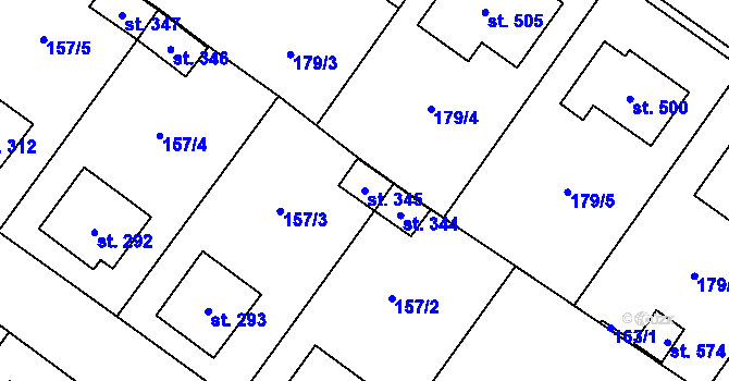Parcela st. 345 v KÚ Mrákotín u Telče, Katastrální mapa
