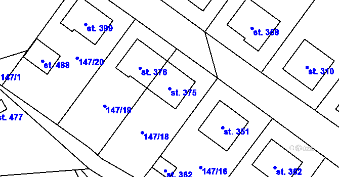 Parcela st. 375 v KÚ Mrákotín u Telče, Katastrální mapa