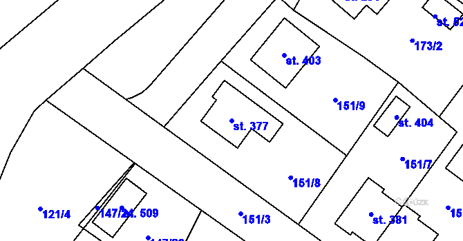 Parcela st. 377 v KÚ Mrákotín u Telče, Katastrální mapa