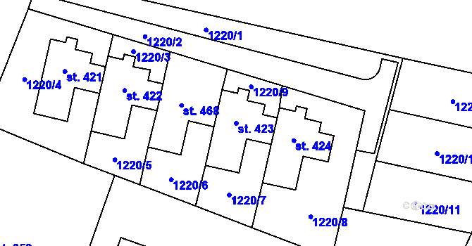 Parcela st. 423 v KÚ Mrákotín u Telče, Katastrální mapa