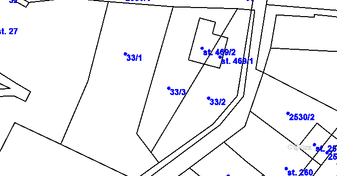 Parcela st. 33/3 v KÚ Mrákotín u Telče, Katastrální mapa