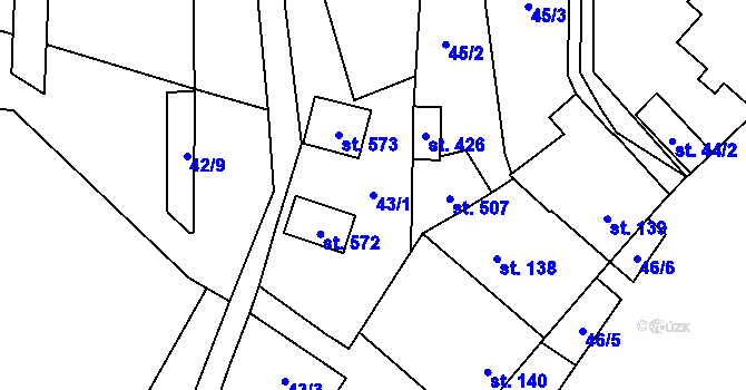 Parcela st. 43/1 v KÚ Mrákotín u Telče, Katastrální mapa
