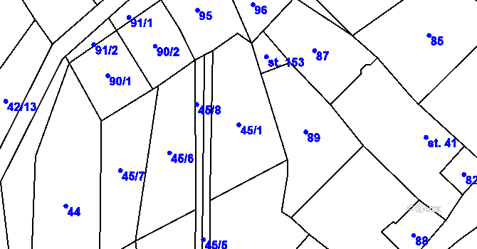 Parcela st. 45/1 v KÚ Mrákotín u Telče, Katastrální mapa