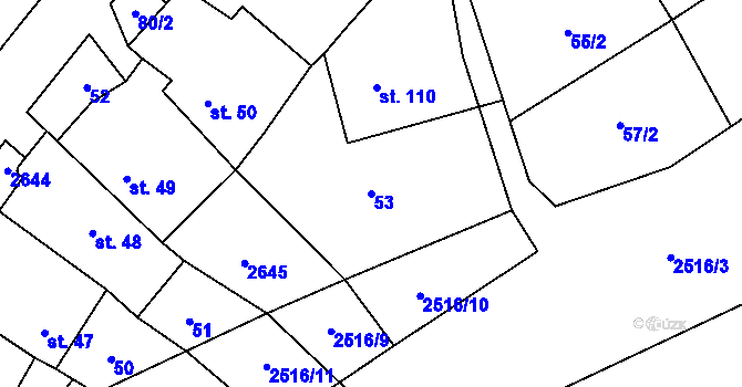 Parcela st. 53 v KÚ Mrákotín u Telče, Katastrální mapa