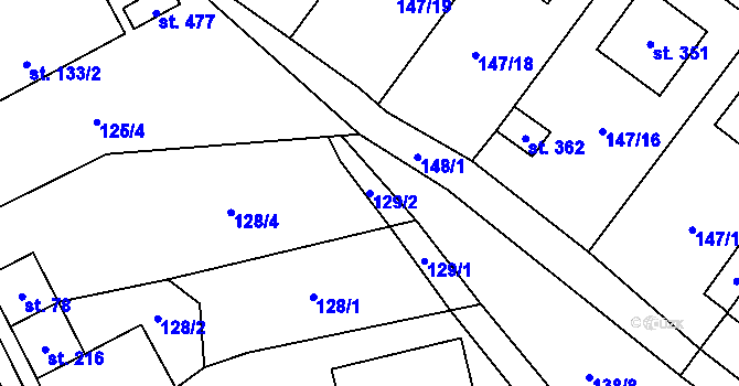 Parcela st. 129/2 v KÚ Mrákotín u Telče, Katastrální mapa