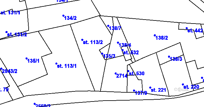 Parcela st. 135/3 v KÚ Mrákotín u Telče, Katastrální mapa