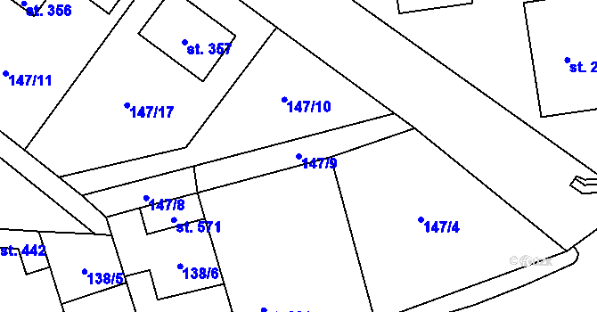 Parcela st. 147/9 v KÚ Mrákotín u Telče, Katastrální mapa