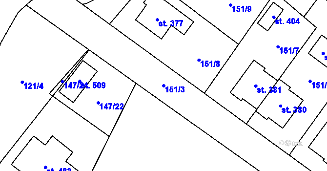 Parcela st. 151/3 v KÚ Mrákotín u Telče, Katastrální mapa