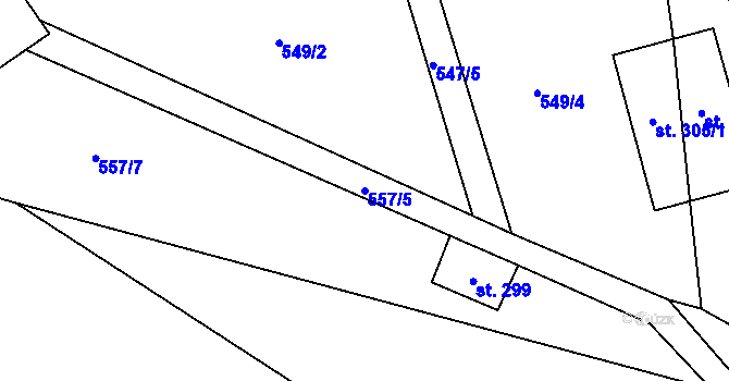 Parcela st. 557/5 v KÚ Mrákotín u Telče, Katastrální mapa
