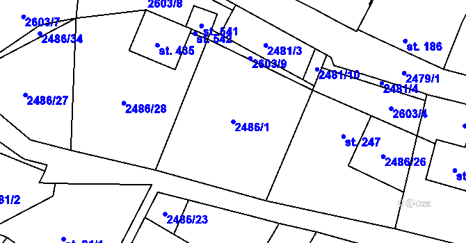 Parcela st. 2486/1 v KÚ Mrákotín u Telče, Katastrální mapa