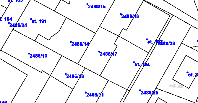 Parcela st. 2486/17 v KÚ Mrákotín u Telče, Katastrální mapa