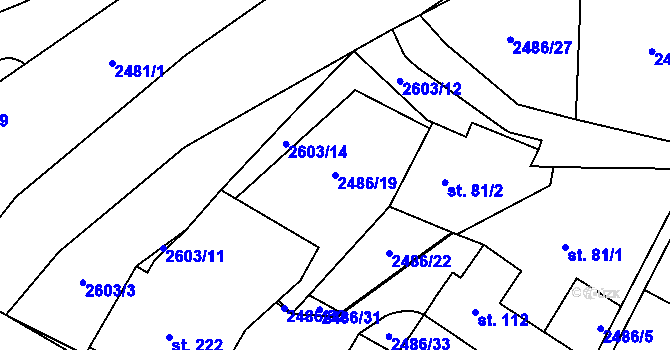 Parcela st. 2486/19 v KÚ Mrákotín u Telče, Katastrální mapa