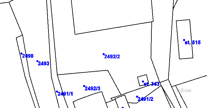 Parcela st. 2492/2 v KÚ Mrákotín u Telče, Katastrální mapa