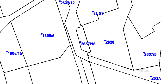 Parcela st. 2637/18 v KÚ Mrákotín u Telče, Katastrální mapa