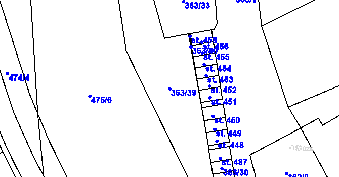 Parcela st. 363/39 v KÚ Mrákotín u Telče, Katastrální mapa