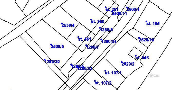 Parcela st. 1280/7 v KÚ Mrákotín u Telče, Katastrální mapa
