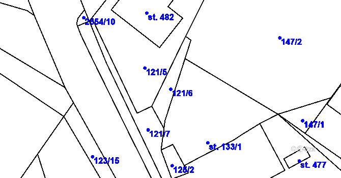 Parcela st. 121/6 v KÚ Mrákotín u Telče, Katastrální mapa