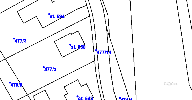 Parcela st. 477/14 v KÚ Mrákotín u Telče, Katastrální mapa