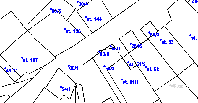 Parcela st. 80/6 v KÚ Mrákotín u Telče, Katastrální mapa