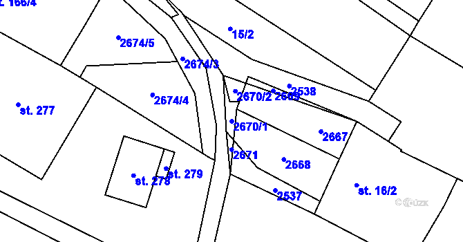 Parcela st. 2670/1 v KÚ Mrákotín u Telče, Katastrální mapa