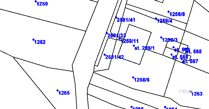 Parcela st. 2581/42 v KÚ Mrákotín u Telče, Katastrální mapa