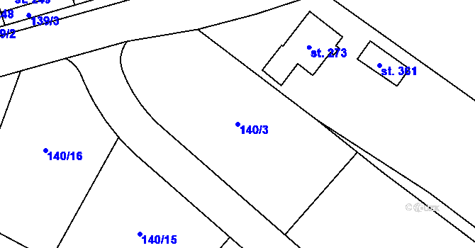 Parcela st. 140/3 v KÚ Mrákotín u Telče, Katastrální mapa