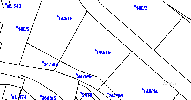 Parcela st. 140/15 v KÚ Mrákotín u Telče, Katastrální mapa