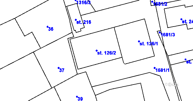 Parcela st. 126/2 v KÚ Mrákov, Katastrální mapa
