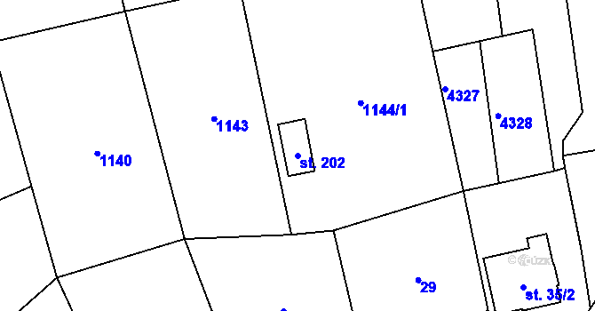 Parcela st. 202 v KÚ Mrákov, Katastrální mapa